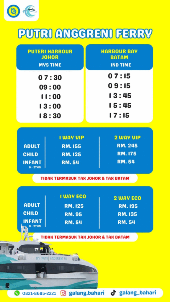 Ferry Batam Johor Termurah – Jadwal, Harga & Info Tiket Putri Anggreni Ferry 0821-8685-2221