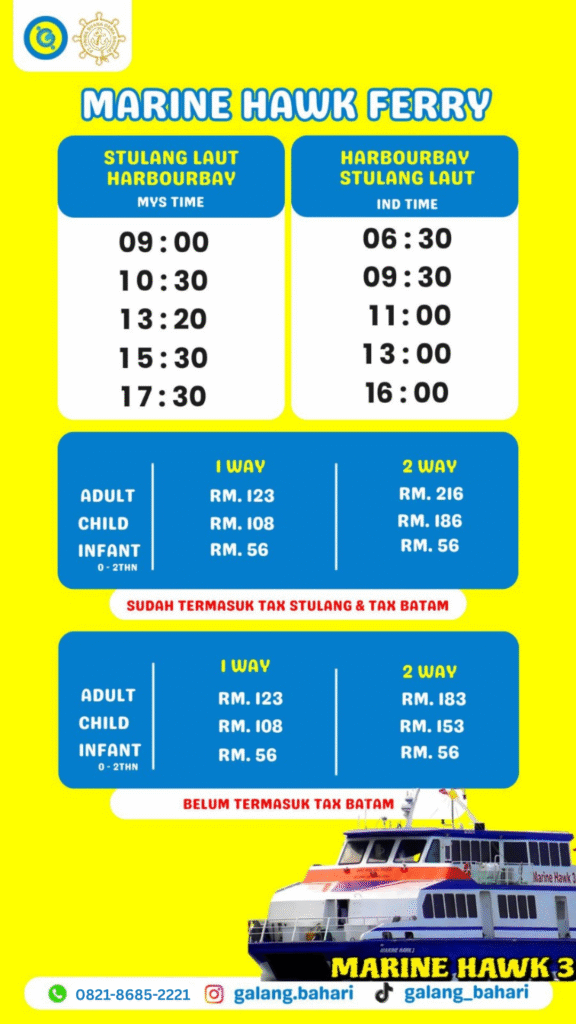 Pesan Tiket Ferry Batam Malaysia (Harbourbay–Stulang Laut) Marine Hawk 📞 0821-8685-2221