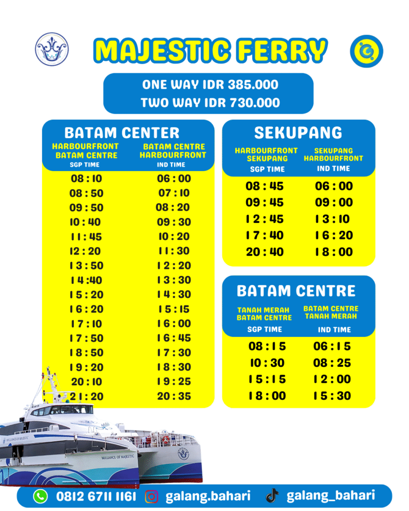 Majestic Ferry Batam – Singapura (Harbourfront, Sekupang, Tanah Merah) Jadwal & Harga Tiket